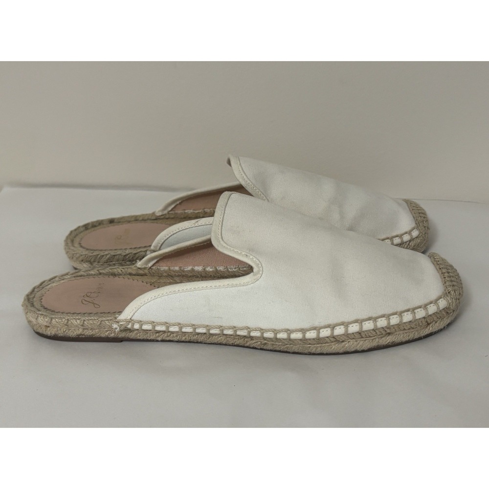 J. Crew White Canvas Espadrille Mules size 8.5 Beach Summer Neutral